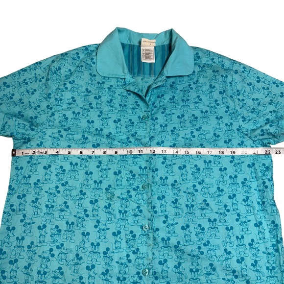 Disney Store Mickey Mouse All Over Print Button Up Shirt Aqua Blue - Size L - Picture 4 of 7